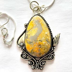 Bumblebee Jasper Gemstone 🐝 Yellow Pendant Necklace